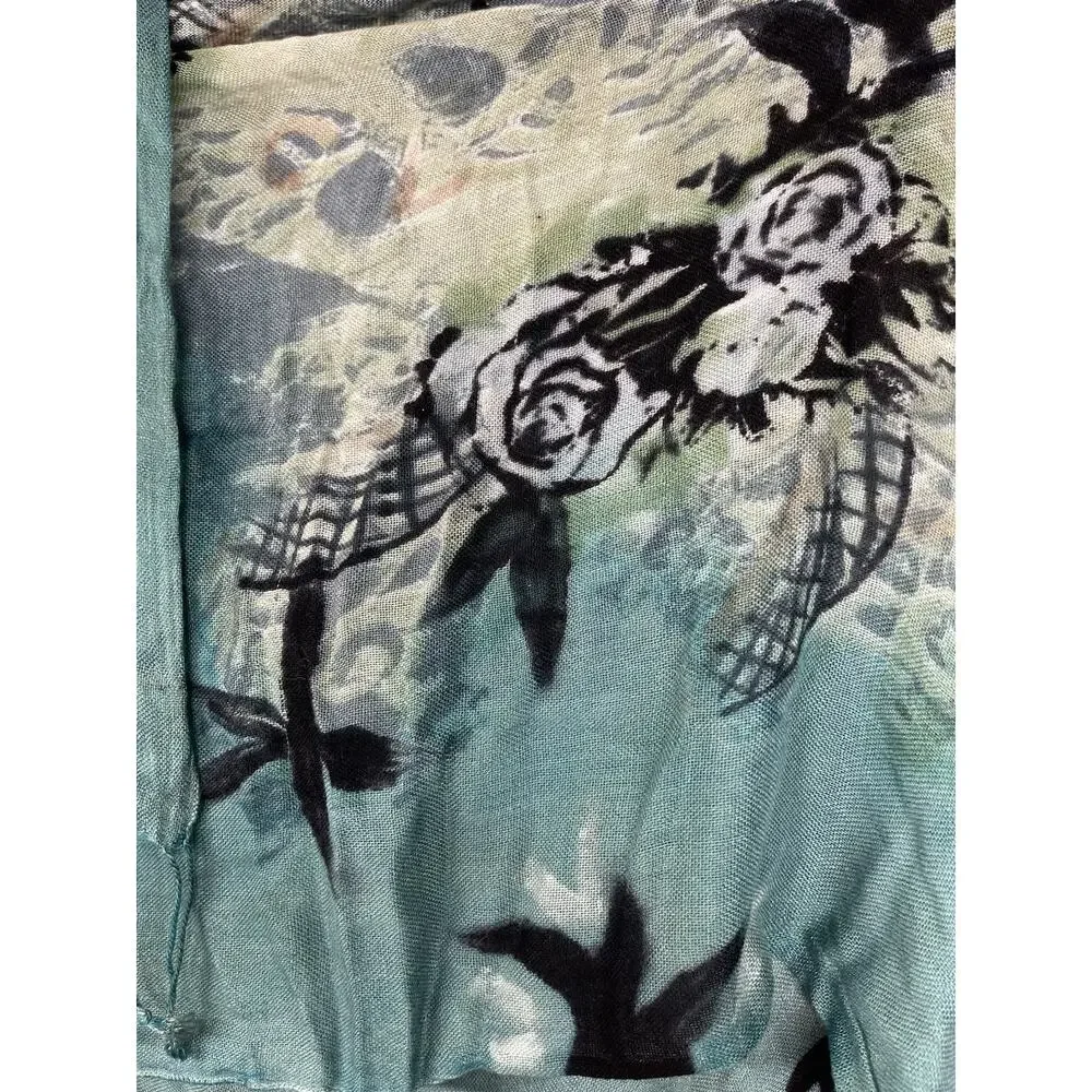 Fringe Dark Floral Rose Shawl Wrap Pashmina Viscose Boho Beach Teal Sacred Heart
